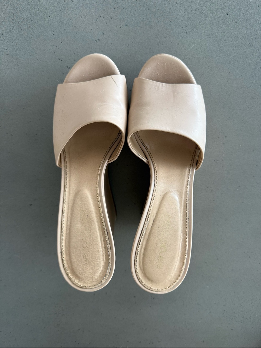 Sergio Rossi Nude Leather Platform Wedge Mules